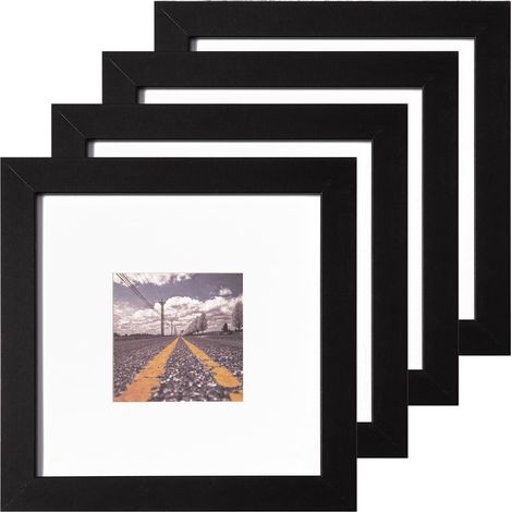 Lot de 4 Cadres Photo 20x20 cm Vitre en Verre Décoration Murale pour Chambre, Salon, Bureau (Noir) (1/5)