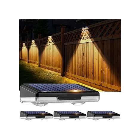 Lot de 4 lampes solaires extérieures, Éclairage solaire sans fil étanche, Lampe murale solaire 9 modes, Lampe murale de jardin LED pour clôture, cour, patio, garage (1/5)