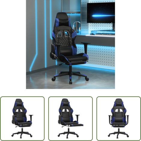 Massage - Gaming-Stuhl mit Massage & Fußstütze Schwarz & Blau Kunstleder (1/5)