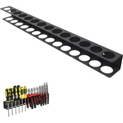 (Avec Vis et Tube D'expansion) Porte Outils Mural avec 14 Trous, Support Tournevis Noir, Acier au Carbone Rangement Outils Mural, pour Tournevis, Clés, Marteaux (1/5)