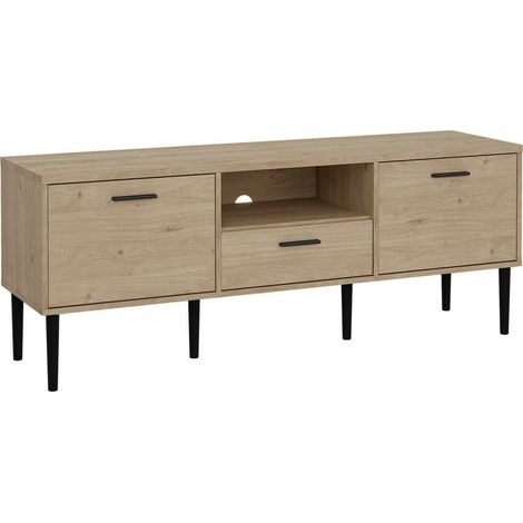 Dmora - Mobile porta TV elie, Credenza da soggiorno, Armadio basso per TV, Base parete attrezzata, 147x40 h57 cm, Rovere (1/5)