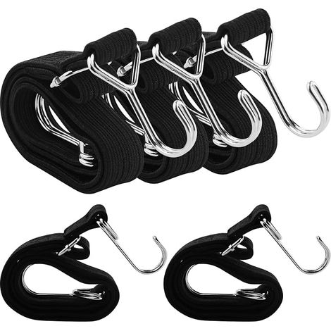 4 Pack 1m Black Bungee Cord with Hooks, Width 3cm, Bungee Cords with Hooks, Black Bungee Cords, Bungee Cords Latex Material with Rustproof Metal Buckle Adjustable and (1/5)