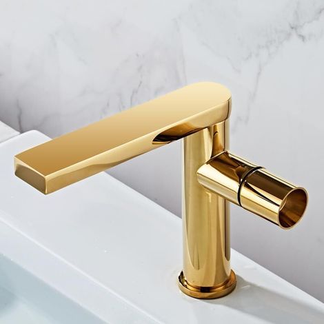 Robinet de Lavabo Monocommande Mitigeur Lavabo en Laiton Mitigeur Lavabo Pivotant à 360° Robinet pour Salle de Bain, Or, Court (1/5)