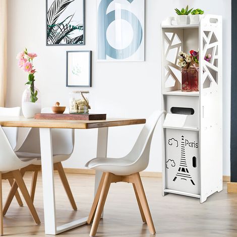Armoire à Colonne de Salle de Bain, Meuble de Salle de Bain en Bois pour Toilettes, Meuble Autoportant Étagère pour WC Blanc, 80 x 20 x 20 cm (1/4)