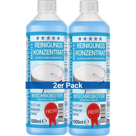 2 x 1000 ml de nettoyant concentré pour robot laveur avec parfum frais et gobelet doseur, sans traces et bras mousseux, raclette d'aspiration - Nettoyeur de sol (1/5)