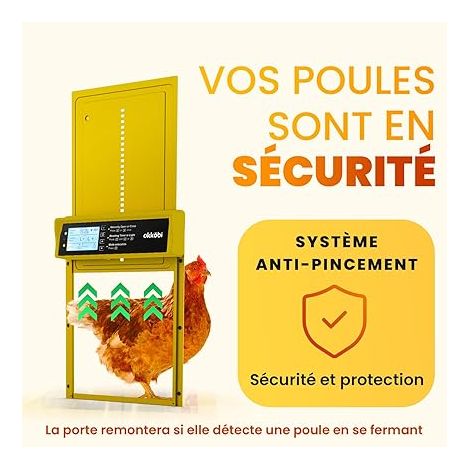 Automatic Solar Chicken Coop Door - LCD Display  Anti-Pinch for Safety, Resistant from -15 to 60 °C, Compatible with Ducks and Geese - Yellow (1/4)