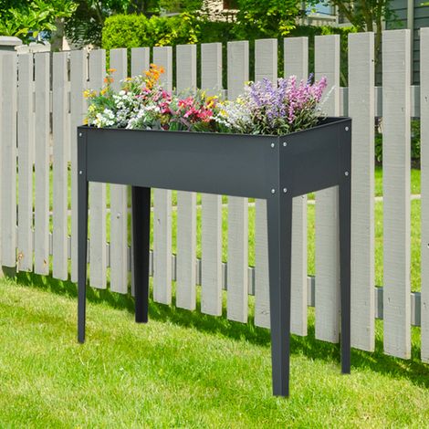 Aiuola rialzata, aiuola per erbe aromatiche, fioriera con 3 fori di drenaggio, fioriera con piedini, in metallo, 100 x 30 x 80 cm