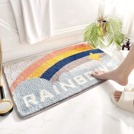 Paillasson de salle de bain en flocage, tapis antidérapant absorbant pour chambre et entrée (Arc-en-ciel étoilé) 50x80 cm (1/5)