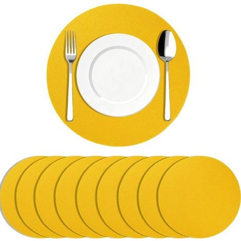 Set di 10 tovagliette in lino (33,5 cm) per compleanni, in stile rustico country e per le festività. Rotonde, color crema. (1/5)