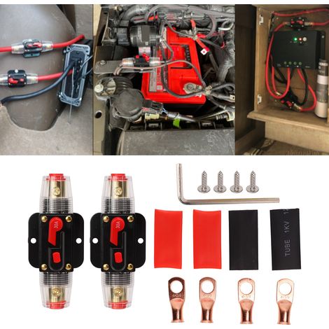 Disjoncteur audio de voiture en ligne 12-24V en 2 pièces avec porte-fusible à réarmement manuel, languettes de connexion et gaine thermorétractable, pour systèmes audio de voiture et de bateau, 30A. (1/5)