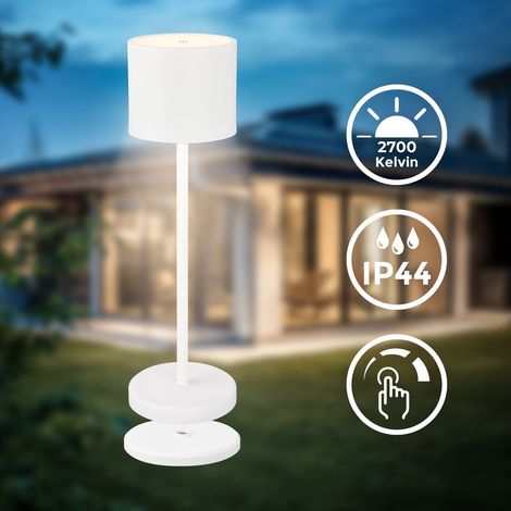 B.K.Licht Lampe de table LED sans fil IP44, variateur, tactile, sans fil, protection contre les éclaboussures, blanc, 39,5 x 12,5 cm