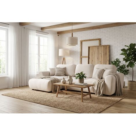 Ecksofa mit Schlaffunktion BRUSK MAX in Stoff Paros Altweiß Ottomane Links (1/5)