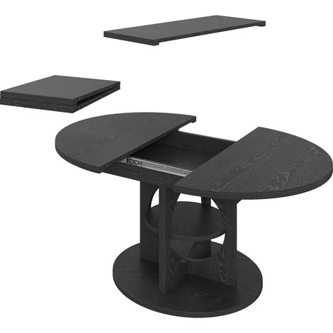 Table à manger extensible avec rangement, 110-150 cm, effet bois noir, forme ronde à ovale (1/5)