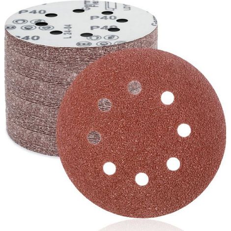 Disque abrasif - - 125 mm 8 trous - Grain 40 - Lot 50 pièces - Papier abrasif (1/4)