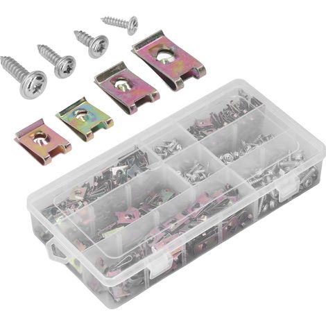 Packung mit 480 U-förmigen Clips und Muttern zur Karosseriebefestigung, verzinkter Stahl, Kreuzflanschschrauben für Motorräder und Autos (1/5)