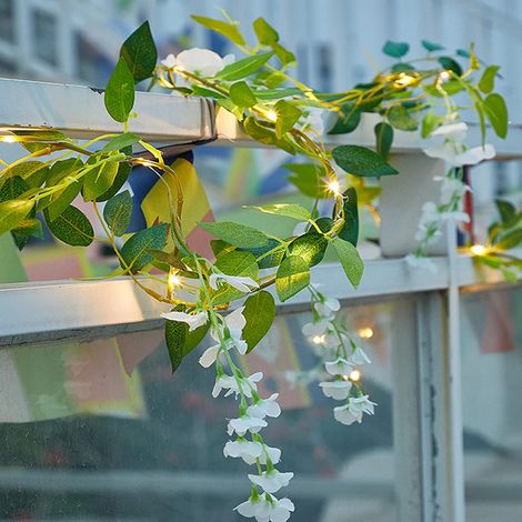 Guirlande lumineuse LED artificielle glycine 2m, 20 LED, pour jardin, mur extérieur, décoration florale jungle, fête, mariage, arche. (1/5)