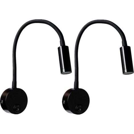 2 Pièces Noire Lampe de lecture Murale 3W, Flexible Cou Réglable Applique Lampe de Bureau en Aluminium, Lampe de Chevet avec Interrupteur LED Soins des Yeux