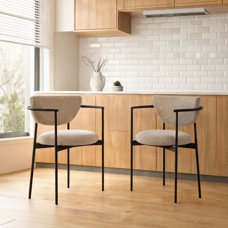 Set de 2 chaises de salle à manger scandinaves en tissu beige (1/5)