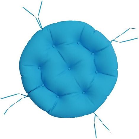Coussin rond bleu clair, 60 cm de diamètre et 11 cm de hauteur, en tissu Oxford. (1/5)