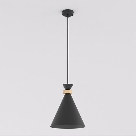 Lampada a sospensione ZERO in acciaio nero e legno (1/5)