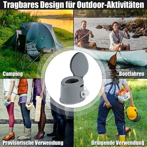 Toilette Portable Facile à Nettoyer WC Camping avec Seau Amovible et Porte-Papier Gris (1/5)
