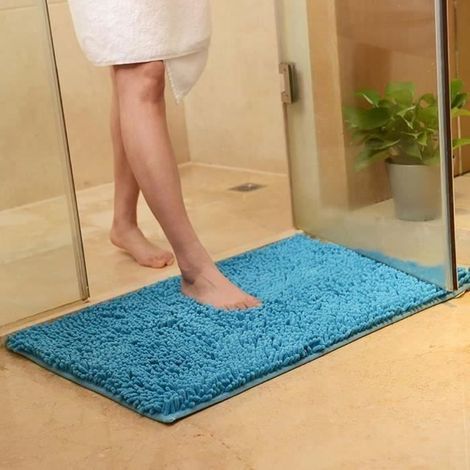 (Bleu)Tapis de salle de Bain Shaggy - Absorbant - Antidérapant - 40 x 60 cm Bleu (1/3)