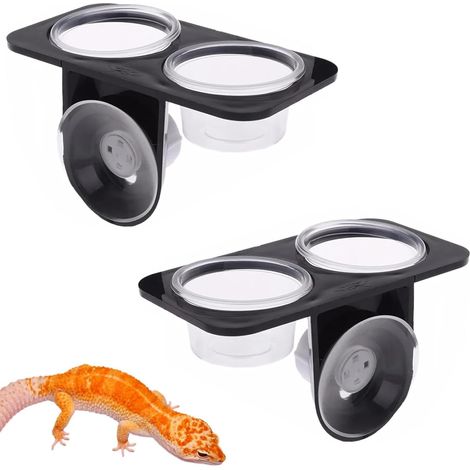 Lot de 2 mangeoires pour reptiles, mangeoire à ventouse, bol d'alimentation pour reptiles, gobelet d'alimentation à double tête, convient aux lézards, araignées et autres reptiles. (1/5)