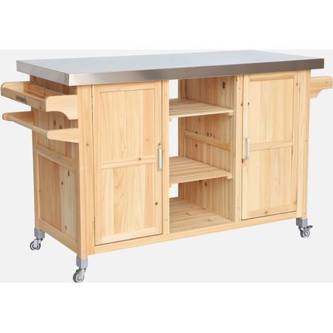Carrello da cucina da esterno in legno con maniglie e 7 vani portaoggetti, 130cm