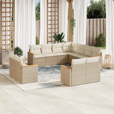 11-tlg. Garten-Sofagarnitur mit Kissen Beige Poly Rattan vidaXL (1/5)