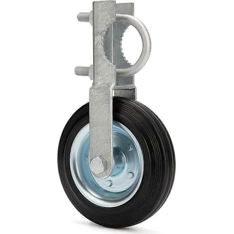 Kit de roues pour support de portail battant en tube métallique (cadres de 41 à 50 mm), roue agricole robuste de 150 mm pour clôture en grillage. (1/5)