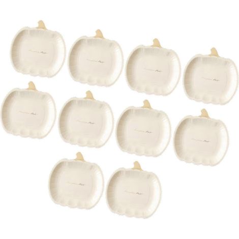 Lot de 10 assiettes en carton citrouille d'Halloween, plateaux de service décoratifs pour table, café, restaurant, fête d'Halloween-9inch Beige