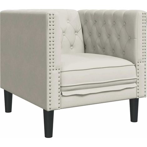 Fauteuil relax Fauteuil Chesterfield crème velours (1/5)