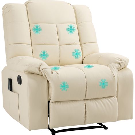Massagesessel, Relaxsessel, 8 Vibrationspunkte, Liegefunktion, Kunstleder, cremeweiß, 94x99x99cm