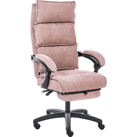 Chaise de Bureau Professionnelle en Tissu Chenille Rembourrée avec Repose-Pieds Accoudoirs Appui-Tête Réglable Dossier Inclinable Rose Pastel Eaton (1/5)