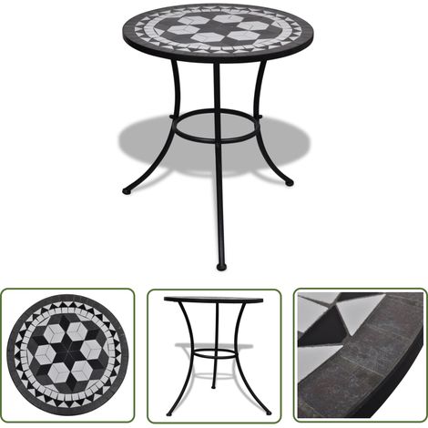 INLIFE Table de bistro Noir et blanc 60 cm Mosaïque (1/5)