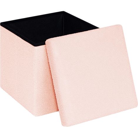Pouf Cube de Rangement Pliable en Tissu Bouclé, Tabouret Rembourré, Repose-Pieds et Coffre pour Salon, Chambre et Couloir, 38x38x38cm, Rosa (1/5)