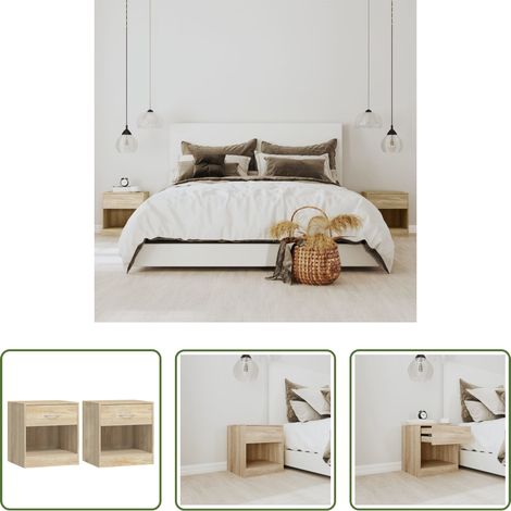 vidaXL Étagère - Table de chevet 2 pcs avec tiroir Couleur de chêne (1/5)