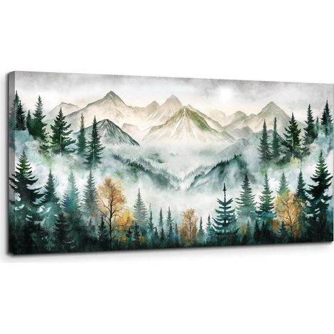 Leinwandbild Grüne Berge 50x100 cm, HD Kunstdruck für Wohnzimmer, Schlafzimmer, Büro (1/5)