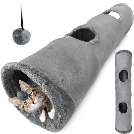 Tunnel per gatti, giocattolo interattivo 2 in 1, SUBWAY, 120x25 cm, grigio