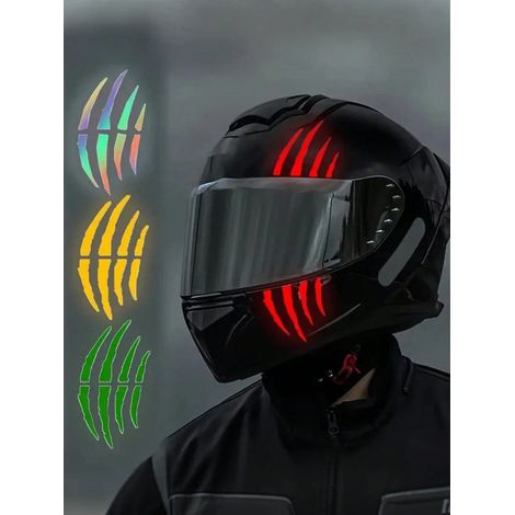 Patch en vinyle à rayures réfléchissantes « Griffe de Monstre », couleur néon, PVC imperméable, décoration tendance pour casque de moto, voiture, vélo et scooter (1/4)