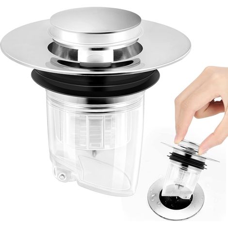 Bouchon de Lavabo Anti-Fuite - Noyau Rebondissant Acier Inoxydable Type Presse, pour Évier, Déodorant, Étanchéité (1/5)