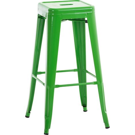 Taburete de bar apilable con reposapiés diseño industrial fábrica metal verde TDB10406