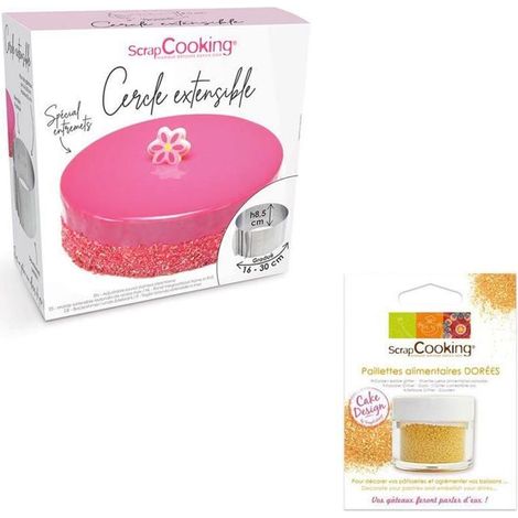Cadre à pâtisserie extensible rond + paillettes dorées