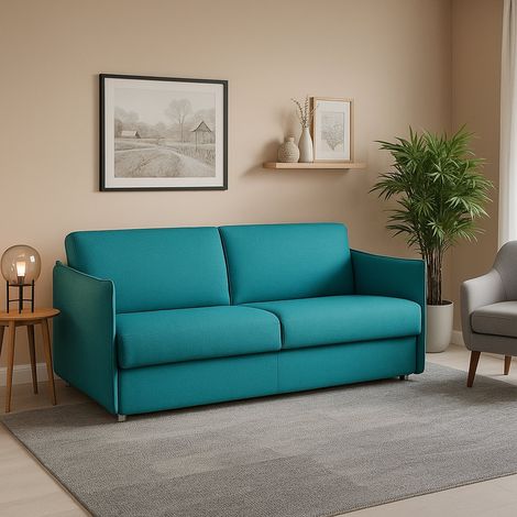 Divano Fisso 3 Posti Severo, Sfoderabile, Lavabile Made in Italy, Braccioli, 200x95 cm Azzurro (1/4)