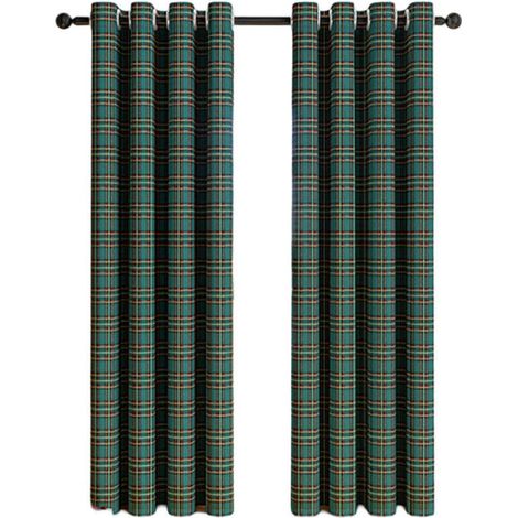 Rideaux Décoratifs à Motif Vichy/Tartan - Style Campagnard à Oeillets - pour Cuisine ou Salon - Lot de 2 Panneaux