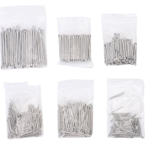 Kit de 410 goupilles fendues assorties, 6 tailles différentes, en acier au carbone zingué, pour l'automobile, les essieux, les attelages de remorque et les tracteurs. (1/5)