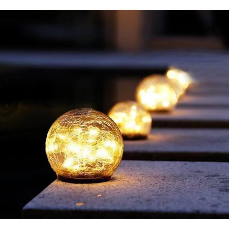 Boule de Verre Solaire à Fissures, Lampe à Enficher dans le Sol, Étanche, Décoration Jardin Cour, Lampe Solaire d'Ambiance pour Extérieur (1/3)