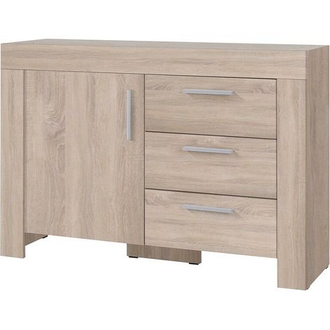 Cómoda Melfeli 108, Roble Sonoma, Con cajones y puertas, Número de cajones: 3, 85x120x42cm (1/3)