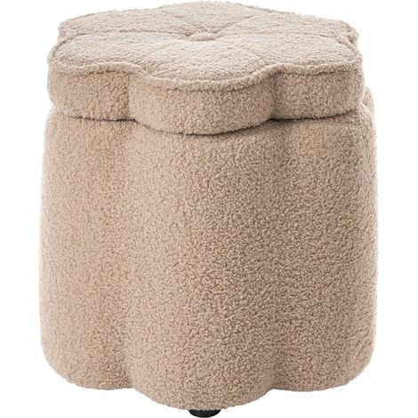 Pouf Scandinave en Bouclé avec Rangement Motif Floral Beige Flower (1/5)