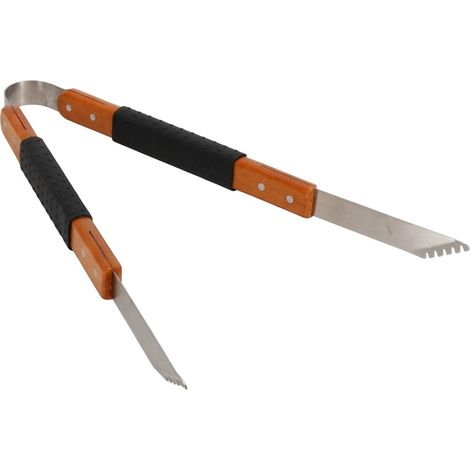 Pinza Barbecue Antiscivolo Manico Legno Acciaio Griglia Cucina Modello BBQ